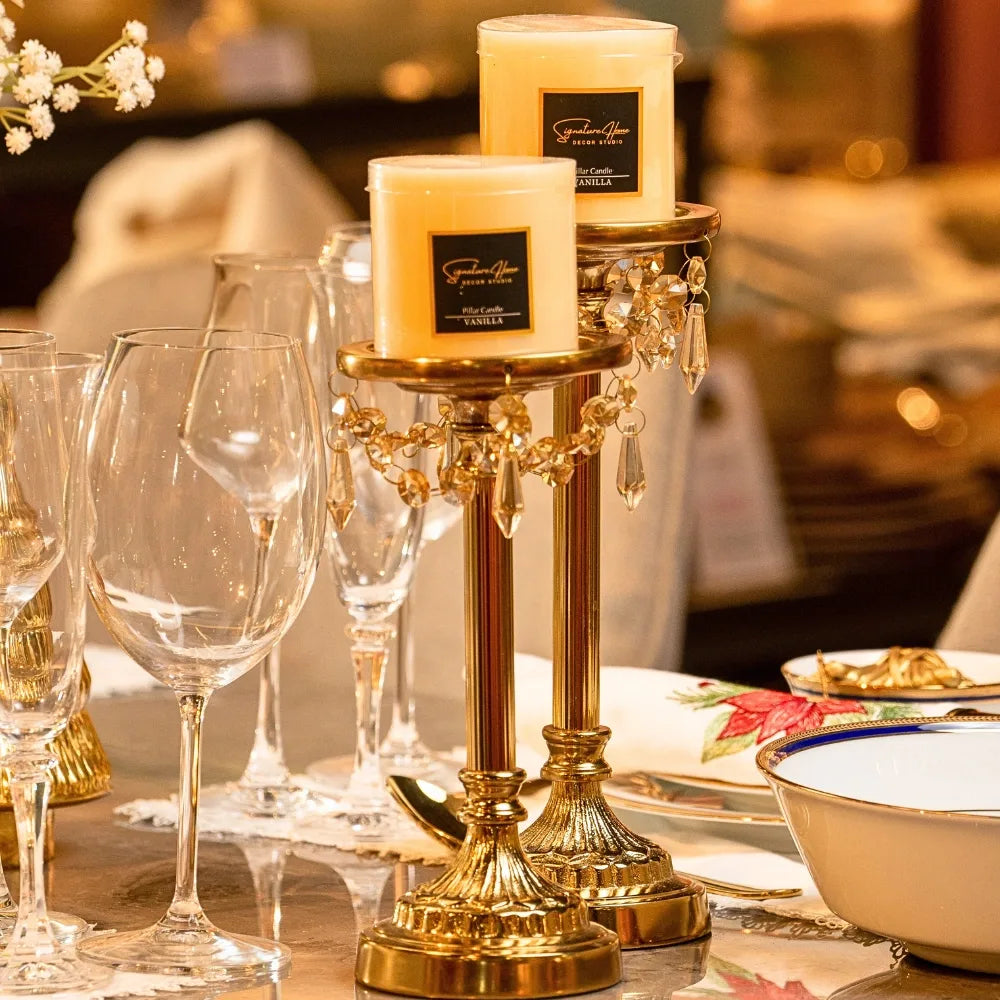 Bronze Candle Holder With Dangling Crystals