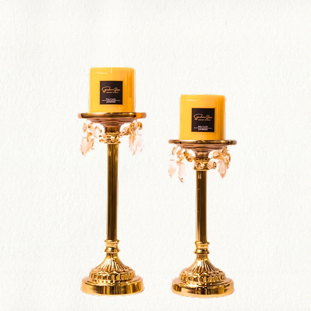 Bronze Candle Holder With Dangling Crystals Sets