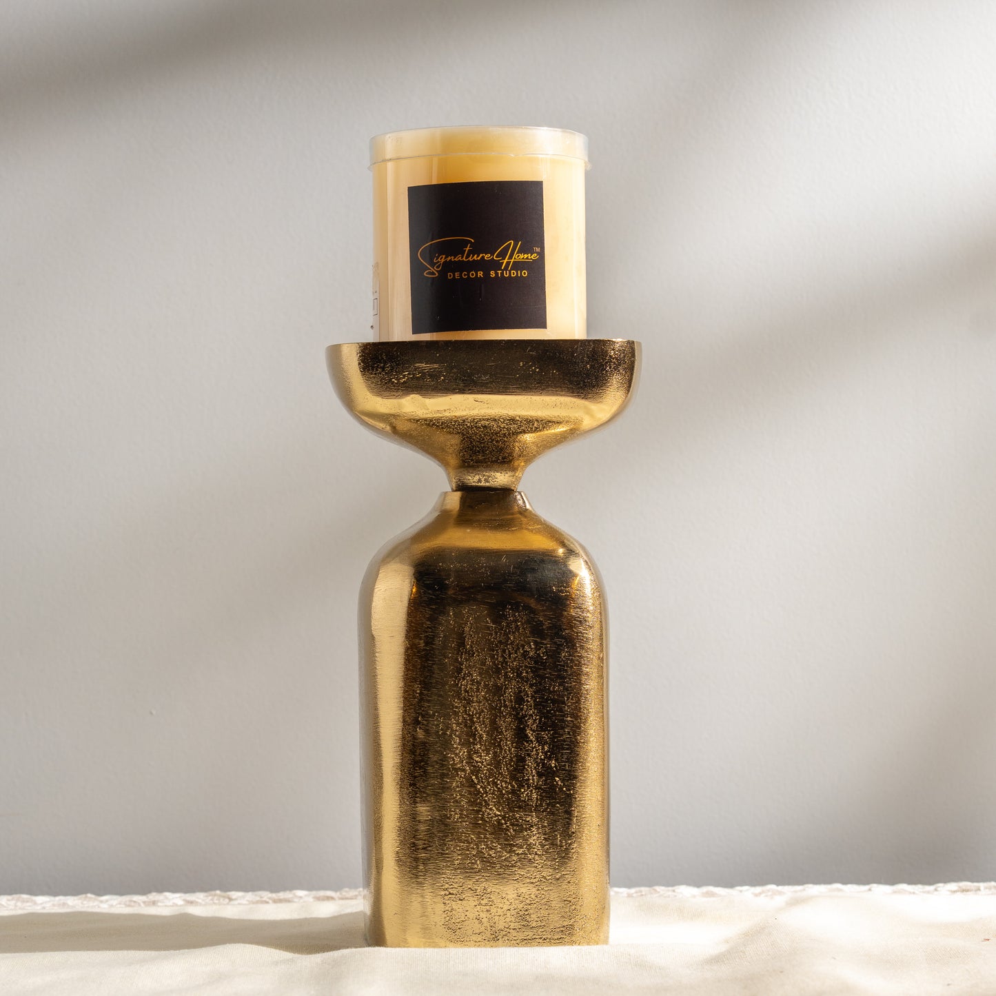 Gold Metal Candle Holder With Pillar Base