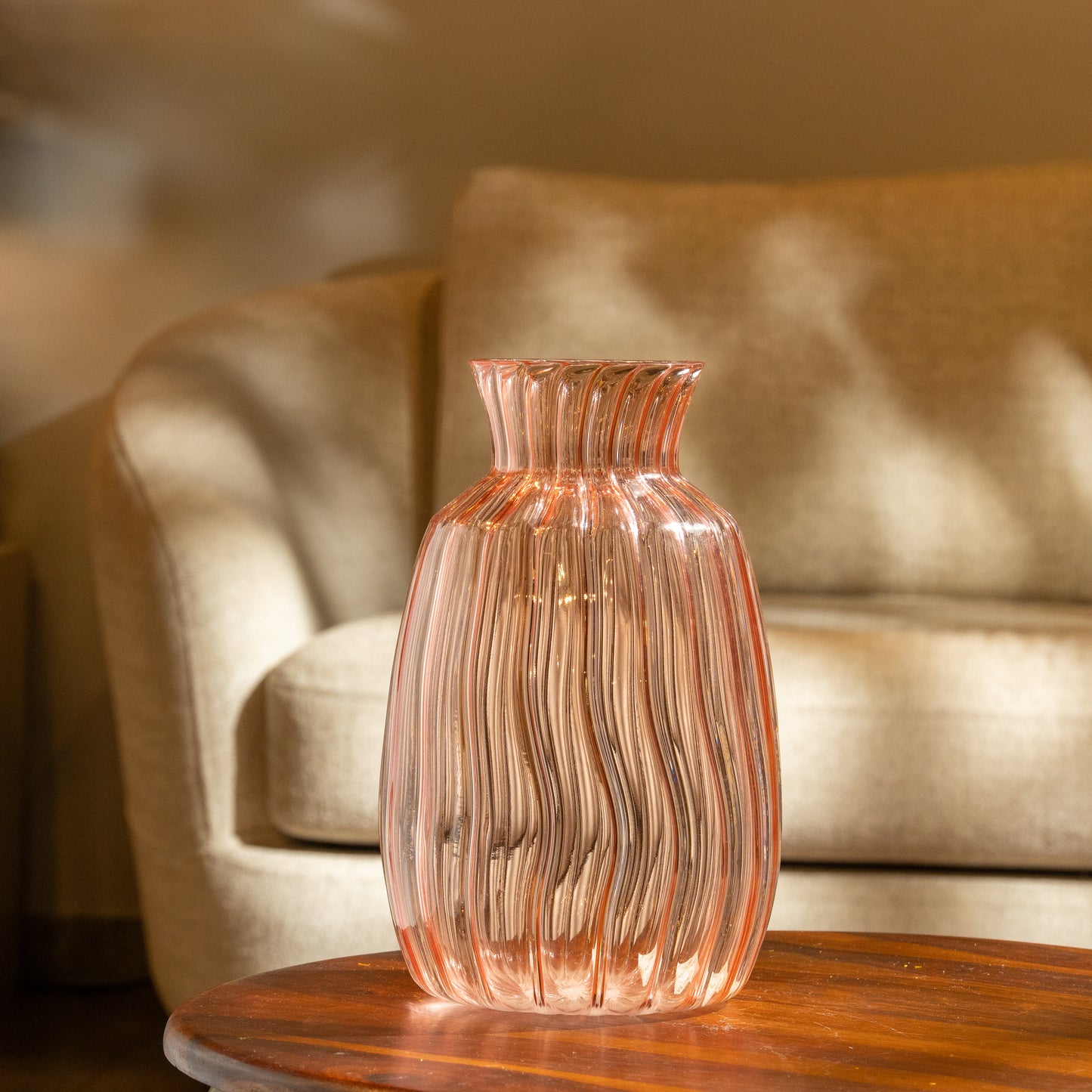 Blush Pink Ribbed Tall Vase