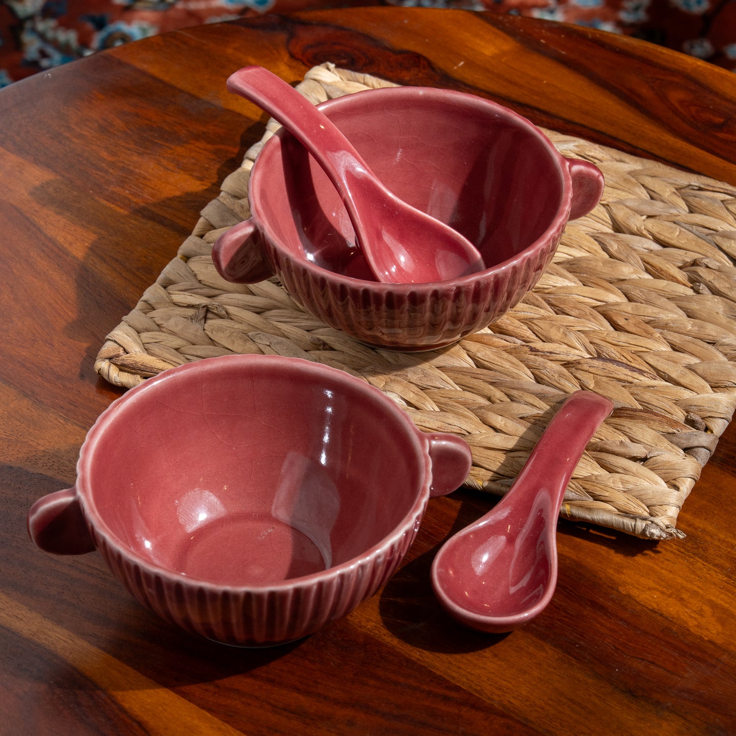 Red Crimson Stripped Soup Bowl