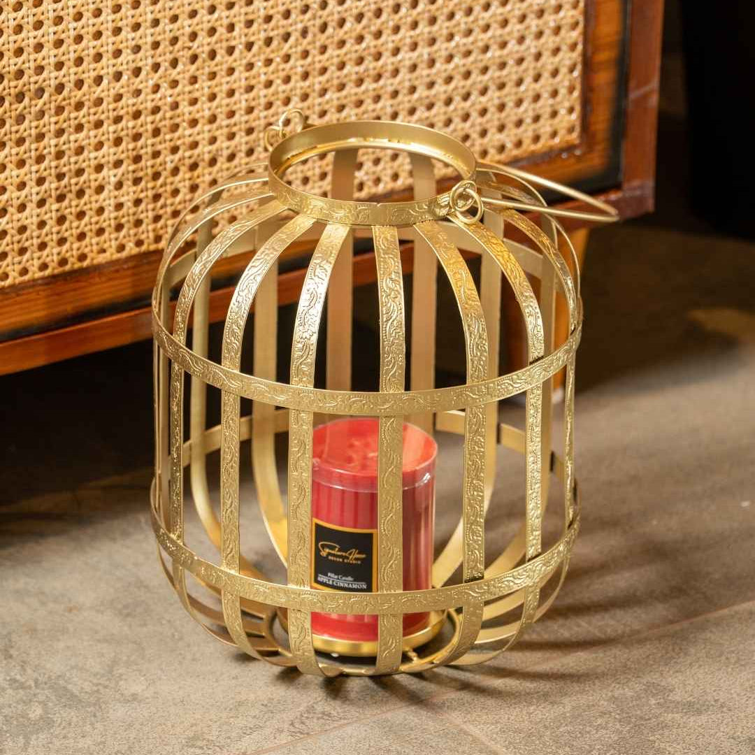 Gold Stripped Metal Lantern