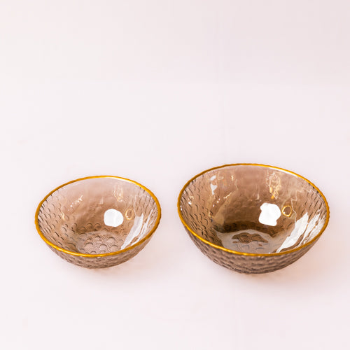 Set Of 2 Black Rain Textured Glass Bowls