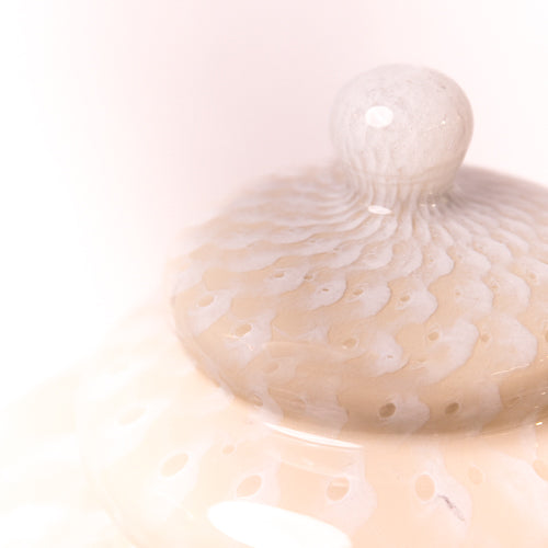 Beige & White Handblown Glass Jar With Lid