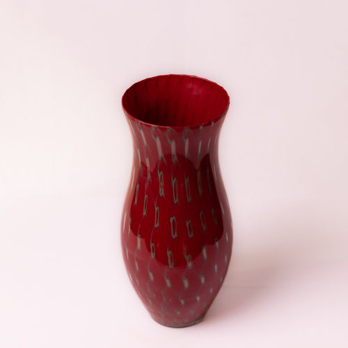 Red And Green Handblown Glass Vase - Medium