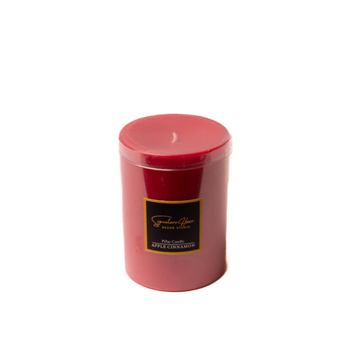 Set Of 2 Apple Cinnamon Scented Small Pillar Candles