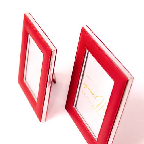 Ruby Red Faux Leather Photo frame - Medium
