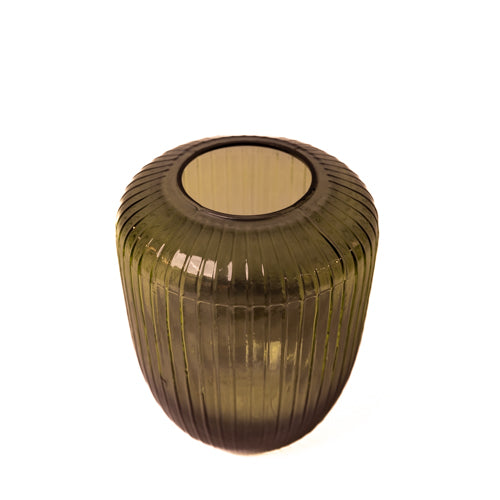 Green Ribbed Glass Vase