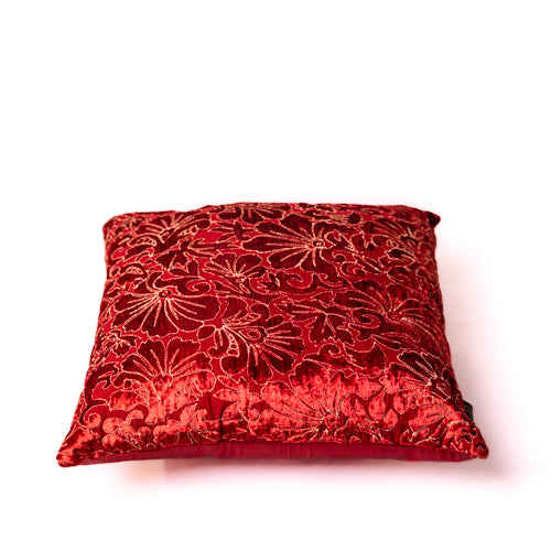 Deep Maroon Self Embossed Cushion Cover In A Soft Velvety Finish