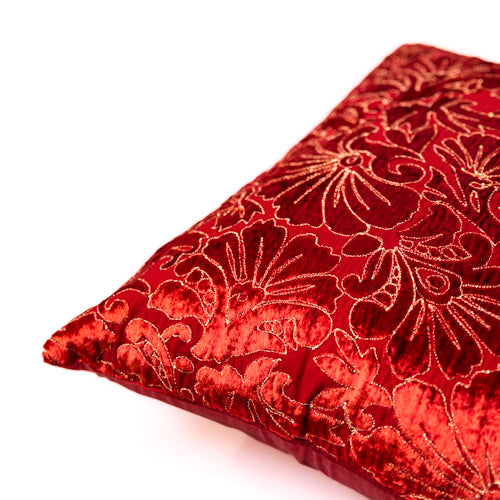 Deep Maroon Self Embossed Cushion Cover In A Soft Velvety Finish