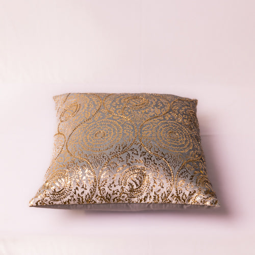 Glacial Green Foil Printed Cushion Cover With Sequin Work