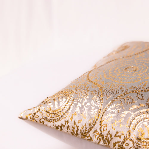 Glacial Green Foil Printed Cushion Cover With Sequin Work