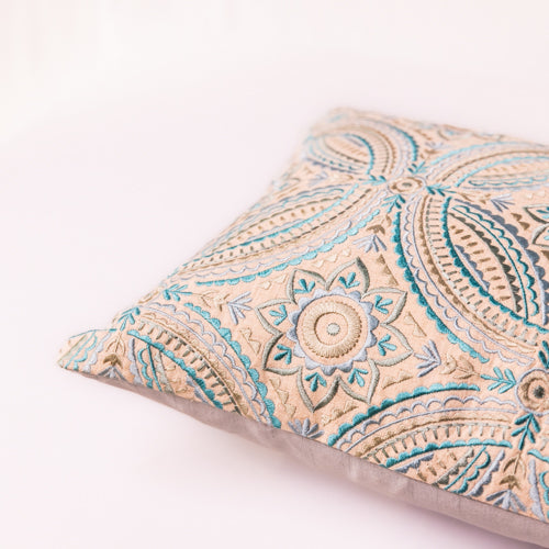 Pastel Green Floral Embroidered Cushion Cover