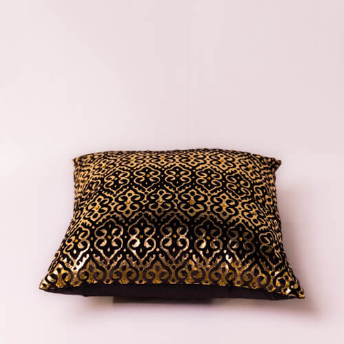 Black & Gold Velvet Foil Printed Cushion Cover With Stonework