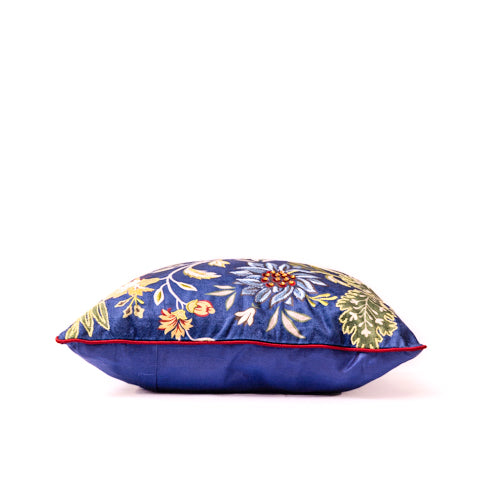 Navy Blue Floral Embroidered Cushion Cover
