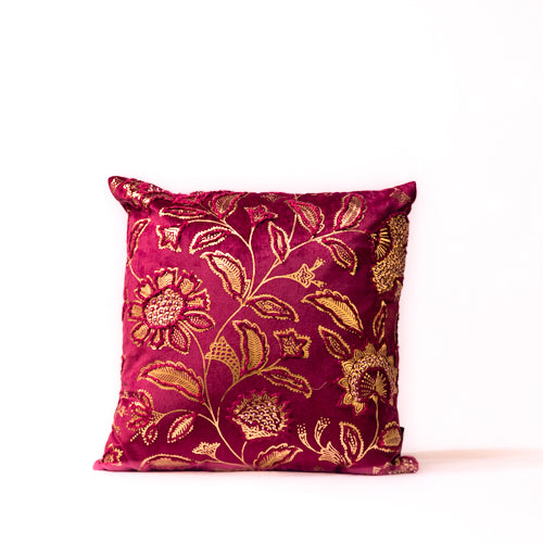 Purple Velvet Embroidered Cushion Cover With Sequin Work