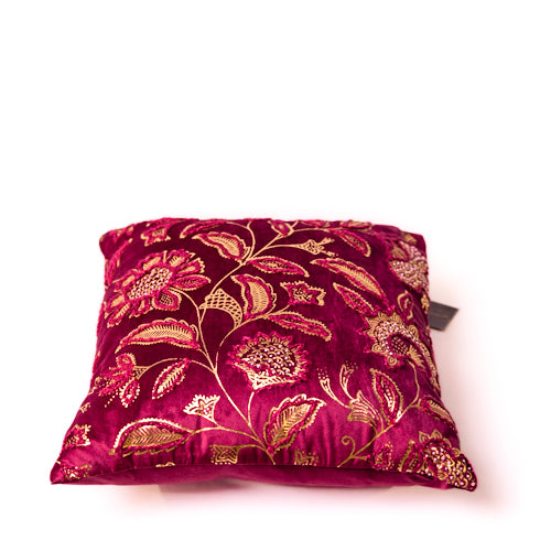 Purple Velvet Embroidered Cushion Cover With Sequin Work