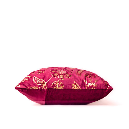 Purple Velvet Embroidered Cushion Cover With Sequin Work