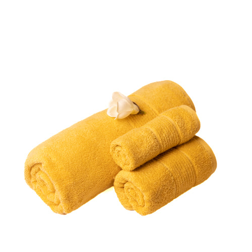 Set Of 2 Golden Yellow Cotton 580 Gsm Super Soft Hand Towel