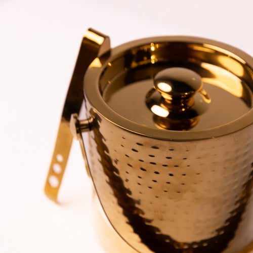 Gold Hammered Metal Ice Bucket With Tongs