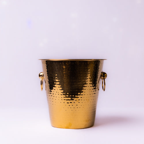 Gold Hammered Metal Ice Bucket With Tongs