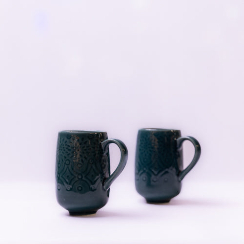 Forest Green Embossed Ceramic Mug