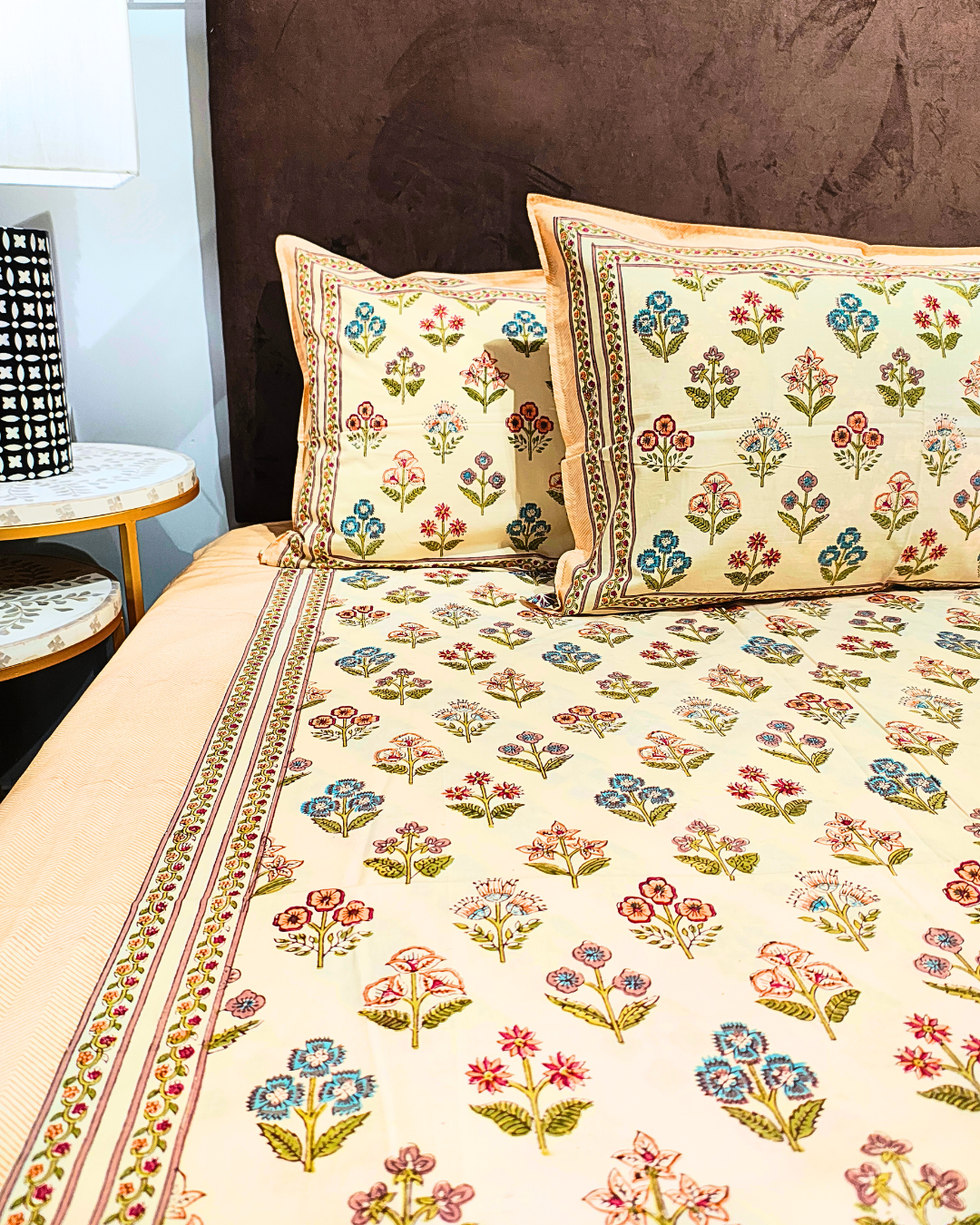 Mughal Lemon Yellow Block Print King Size Bedsheet