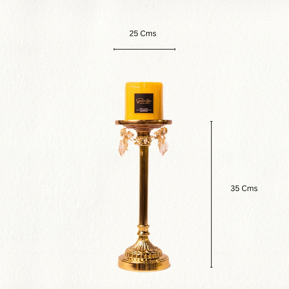 Bronze Candle Holder With Dangling Crystals - Medium
