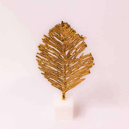 Gold Metal Decorative Leaf On A Marble Base - L