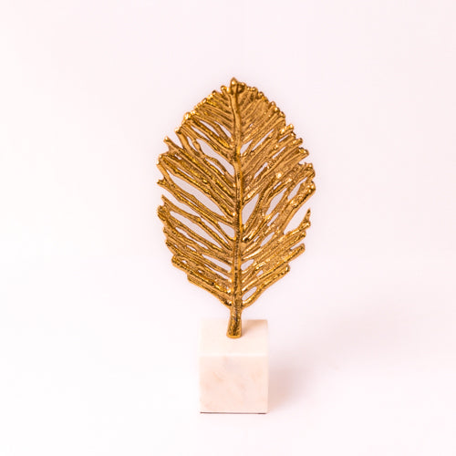Gold Metal Decorative Leaf On A Marble Base - M
