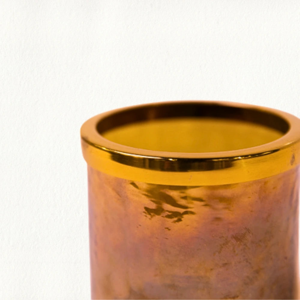 Black Glass T - Light Holder With Gold Metal Rim Close Up