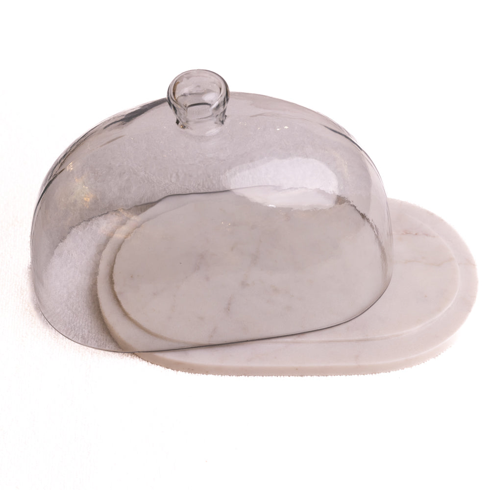 Oval Glass Cloche On Marble Base