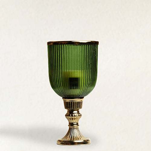 Green Ribbed Glass Candle Holder