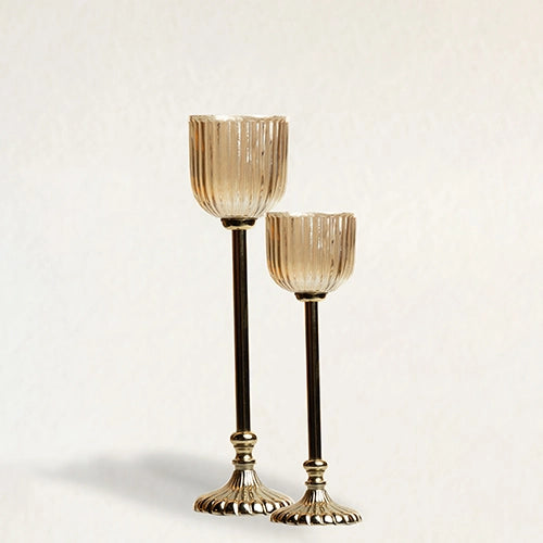 Gold Ribbed Votive Candle Holders