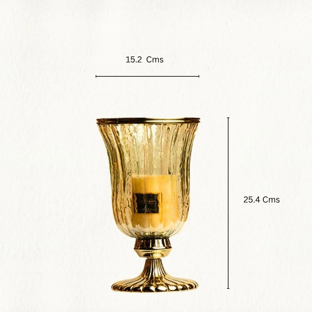 Gold Ribbed Glass 7 Metal Hurricane Medium