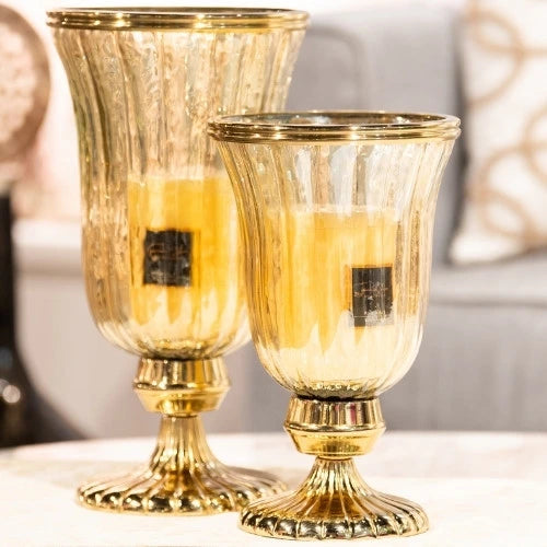 Gold Ribbed Glass 7 Metal Hurricanes