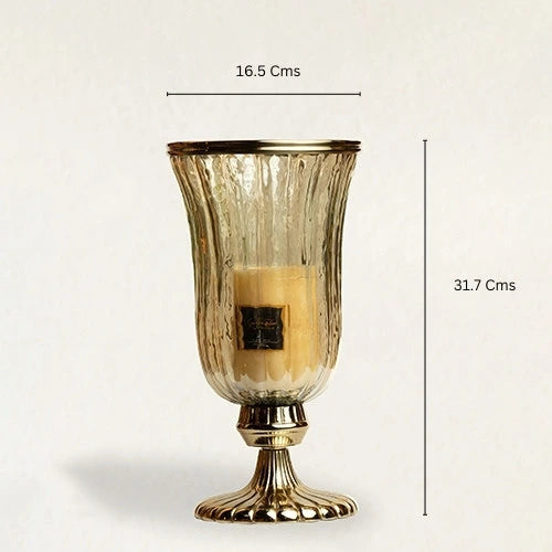 Gold Ribbed Glass 7 Metal Hurricane Large