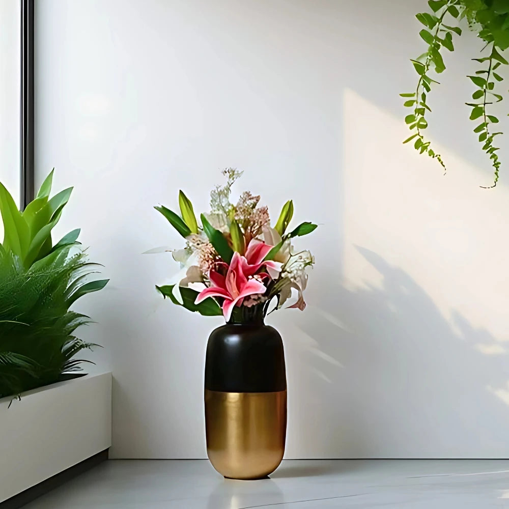 Black & Gold Metal Vase