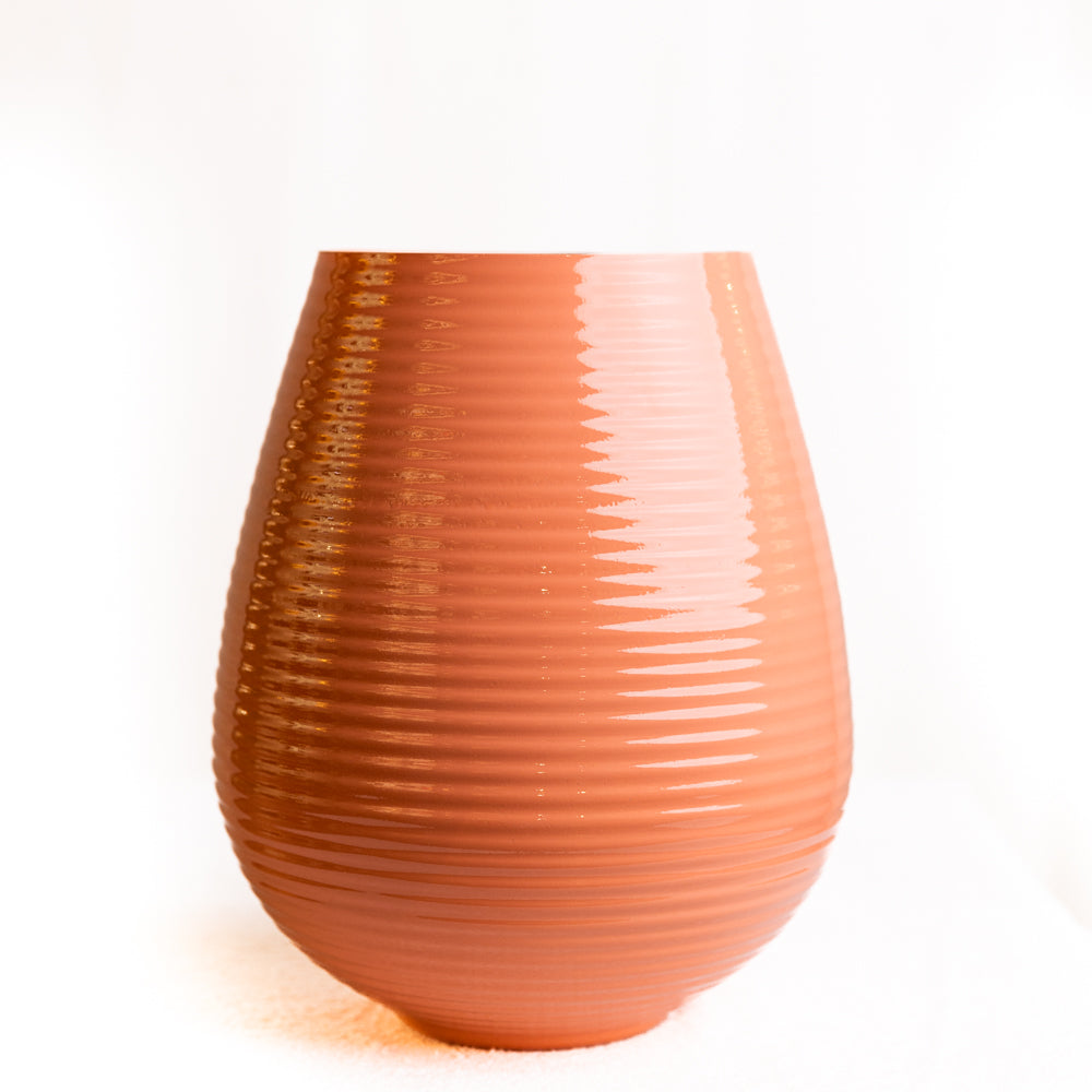 Peachy Pink Ribbed Glass Vase