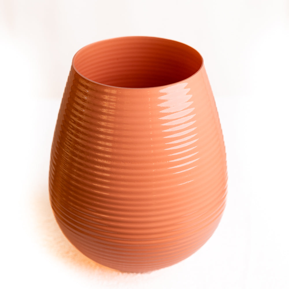 Peachy Pink Ribbed Glass Vase