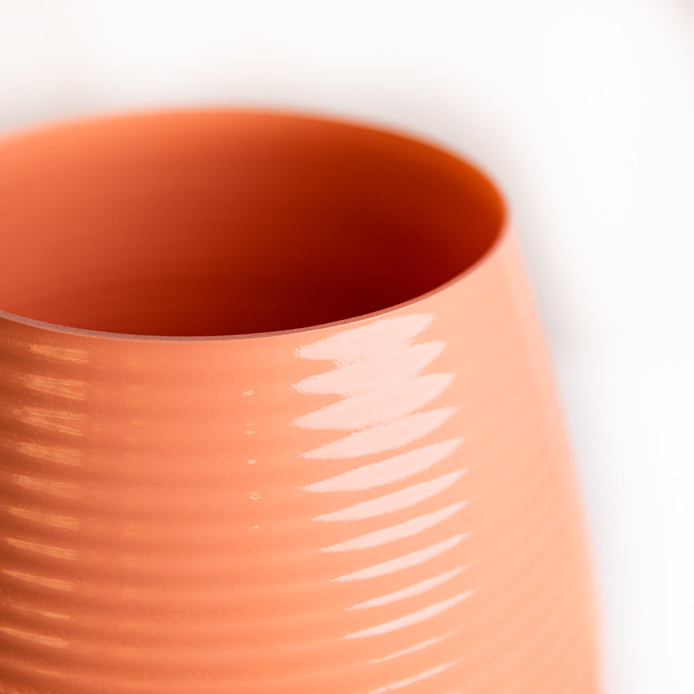 Peachy Pink Ribbed Glass Vase