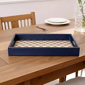 Blue Faux Leather Serving Tray - M