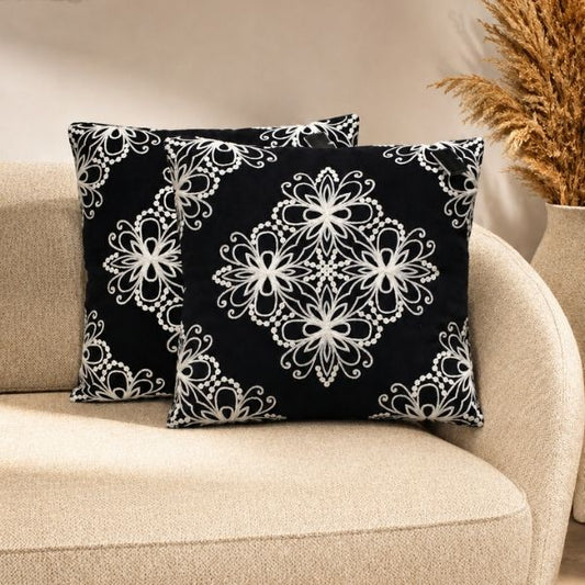 Denim Blue with White Embroidery Cushion Cover