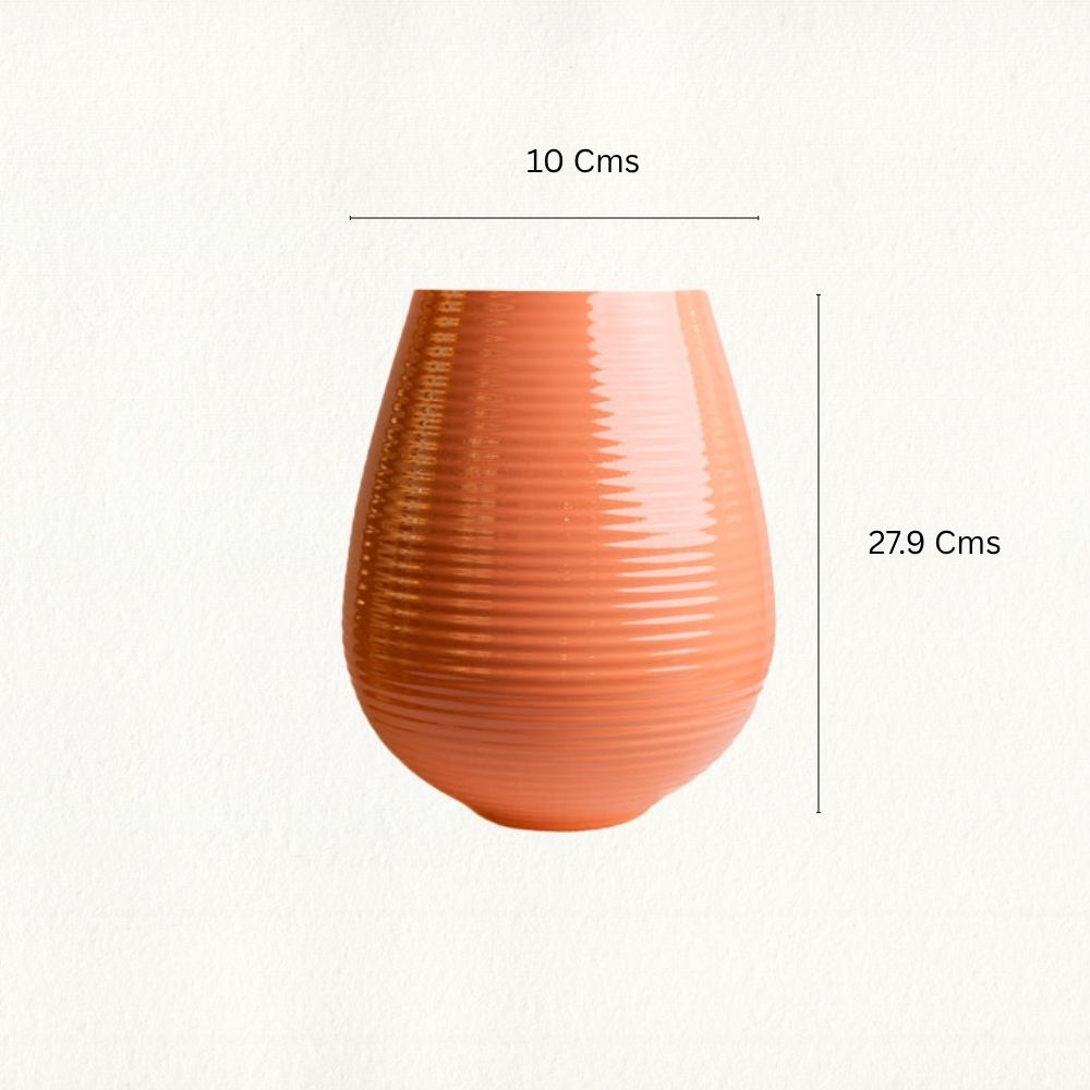 Peachy Pink Ribbed Glass Vase