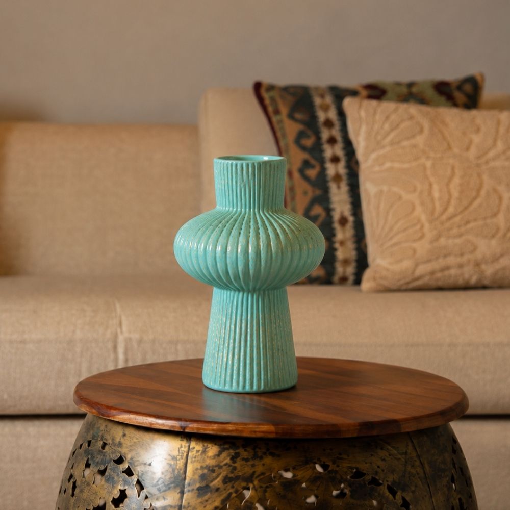 Turquoise Blue Round Narrow Mouth Vase