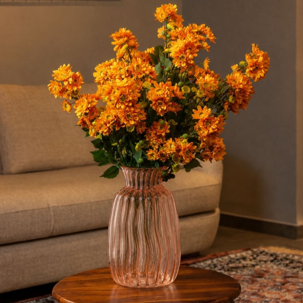 Blush Pink Ribbed Tall Vase