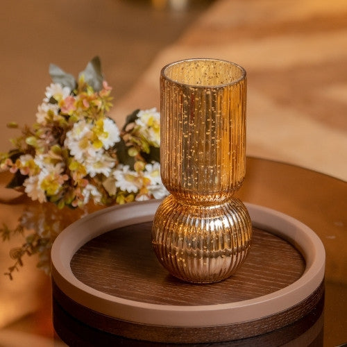 Gold Ribbed Round Base Vase