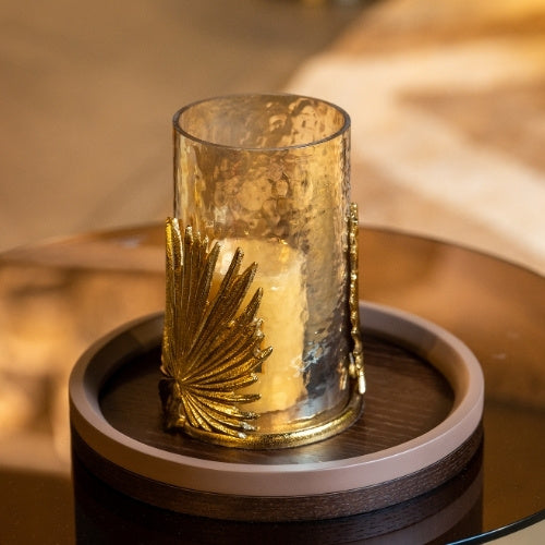 Gold Ribbed Leaf Candle Holder