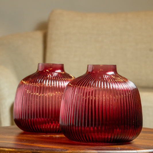 Dark Pink Round Ribbed Vase
