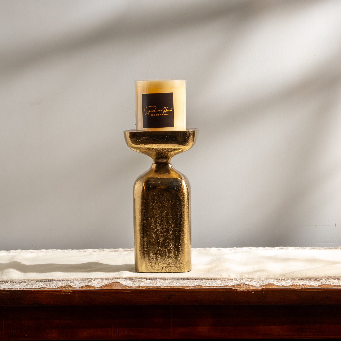 Gold Metal Candle Holder With Pillar Base